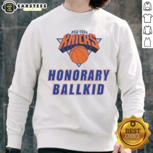 Premium New York Knicks Honorary Ballkid Basketball Sweatshirt in navy blue with team logo and text