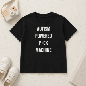 Hot Funny Autism Powered Fck Machine Humor kids t shirt with bold graphic print, comfortable cotton fabric