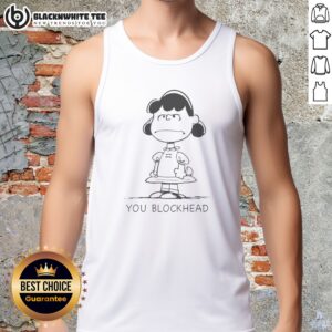 Nice Lucy Van Pelt Schulz Peanuts You Blockhead Tank Top featuring a playful graphic design.