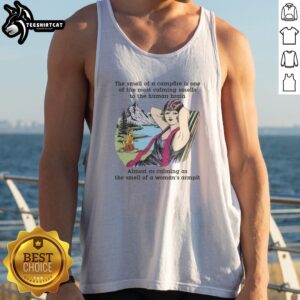 Original The Smell Of A Campfire Is One Of The Most Calming Smells Tank top displayed on a wooden background