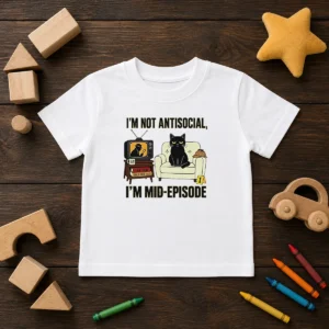 Pretty I Am Not Antisocial I Am Mid Episode Black Cat True Crime Mystery Lover Kids T-Shirt
