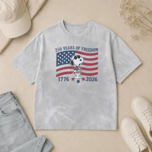 Pretty Snoopy Wearing Sunglasses 250 Years Of Freedom 1776 2026 Washed T-Shirt