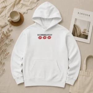 Pretty Excommunicated By Lips Hoodie in black with bold graphic design and front pocket