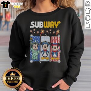 Awesome Subway Mickey Mouse Statue Of Liberty Uncle Sam Fourth Of July Sweatshirt in navy blue, cozy crewneck with patriotic graphic