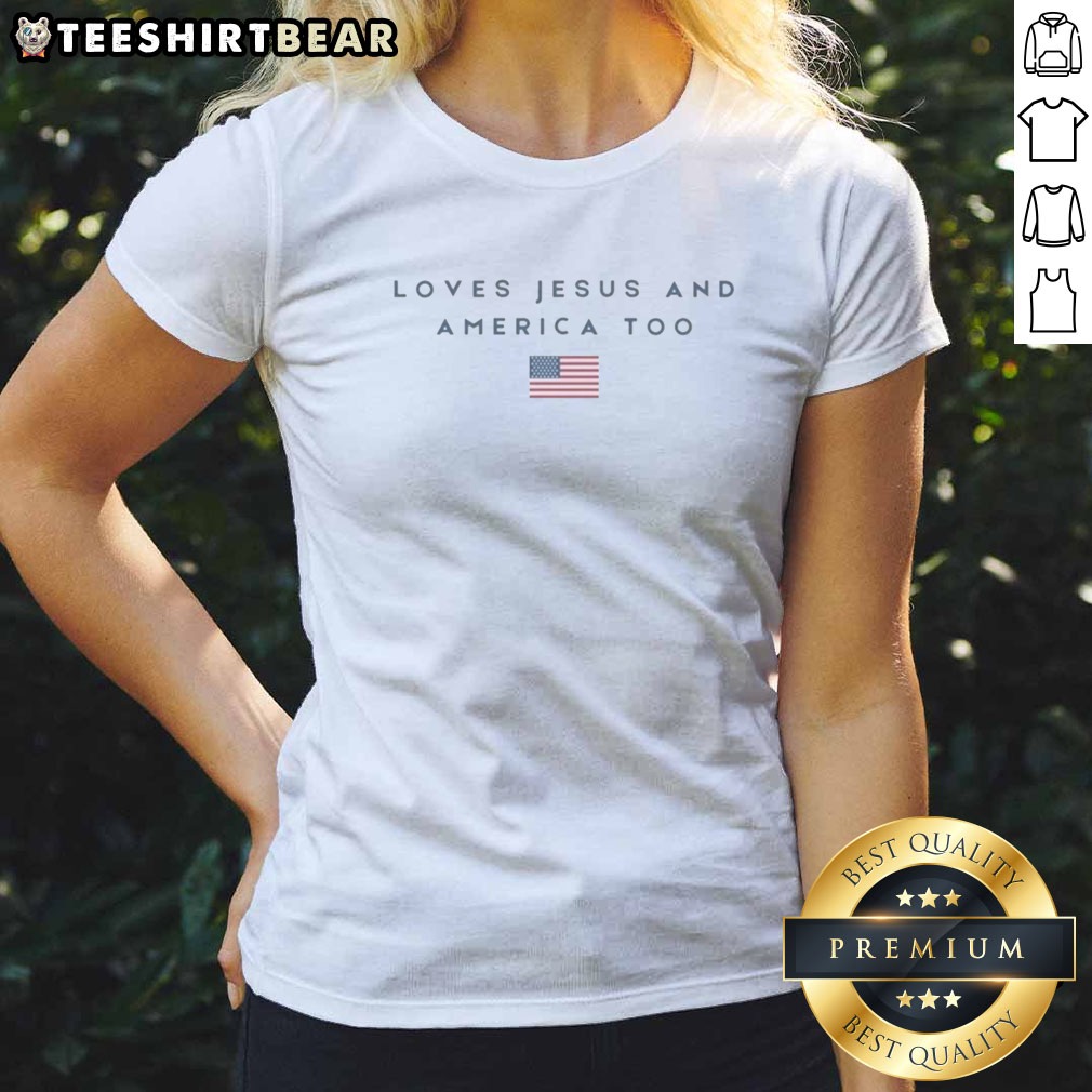 pretty-loves-jesus-and-america-too-american-flag-design-graphic-cotton-ladies-shirt Pretty Loves Jesus And America Too American Flag Design Graphic Cotton Ladies Shirt featuring a vibrant flag design