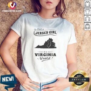 Top Just A Jersey Girl In A Virginia World Map v neck optimized women's V-neck shirt with map design