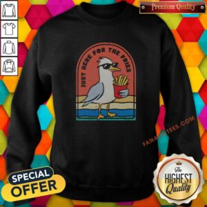 Hot Funny Seagull Wearing Sunglasses Just Here For The Fries Beach Retro Vintage Sweatshirt