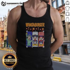 Funny Whataburger Statue Of Liberty And Mickey Mouse USA Patriotic Tank Top in white, featuring bold graphic print