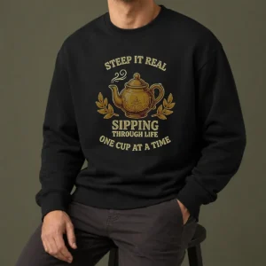 Original Steep It Real Sipping Through Life One Cup At A Time Teapot Sweater