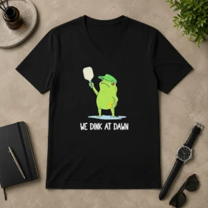 Pretty We Dink At Dawn Pickle Ball Frog V-Neck Shirt