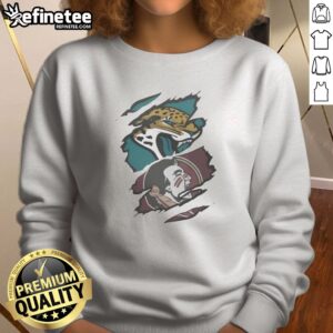 Nice Jacksonville Jaguars Florida State Seminoles Team Logo sweatshirt featuring vibrant team colors and graphics.