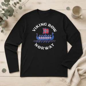 Pretty Viking Row Noway Ship With A Norwegian Flag Sail And Soccer Balls Along The Side Long Sleeve Shirt