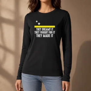 Premium Uracao Flag They Dreamed It Fought For It long sleeve shirt in white with bold flag graphic and text design