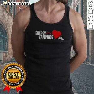 Good Energy Vampires Love Me Tank Top in black with bold white text design on front, sleeveless casual wear