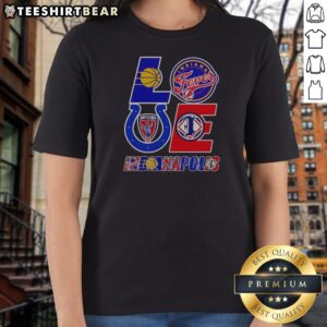Official Indianapolis Sports Teams Love Logos Ladies Shirt featuring vibrant team logos and a comfortable fit.
