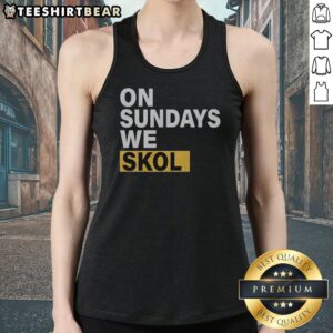 Pretty On Sundays We Skol Minnesota Vikings Football Tank Top in purple with bold white and yellow lettering