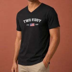 Pretty Two Fiddy 1776 2026 USA Flag V-Neck Shirt