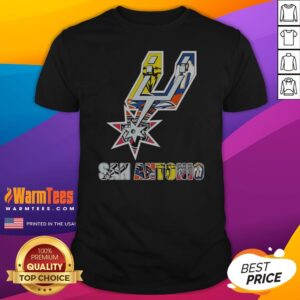 San Antonio Spurs Logos With Sports Team shirt featuring vibrant team colors and iconic logos.