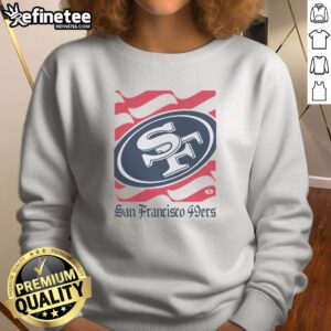Premium San Francisco 49ers American Heritage Wordmark sweatshirt displayed in a vibrant setting