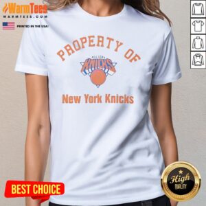 Official New York Knicks NBA Property Of New York Knicks Logo ladies tee featuring vibrant team colors.