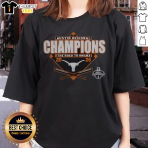 Pretty Texas Longhorns 2026 NCAA DI Baseball Austin Regional Champions The Road To Omaha Ladies Shirt in vibrant colors.