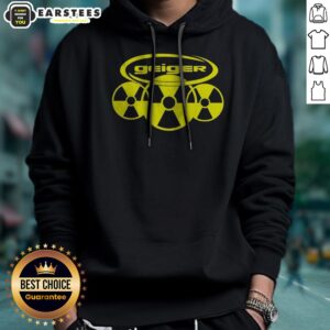 Hot Geiger Radiation Symbol Pop Culture Logo Design Radioactive Nuclear Hazard hoodie displayed on a hanger