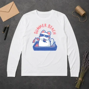 Top Summer Beach Cat Long Sleeve Shirt
