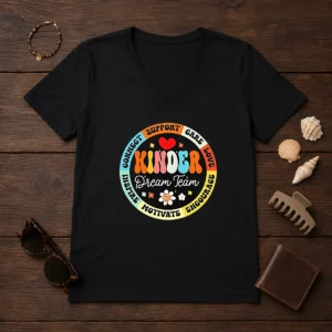Top Kinder Dream Team V Neck Shirt in soft fabric with short sleeves and a comfortable fit