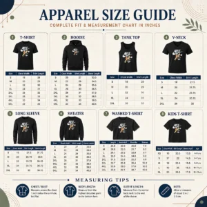 Size chart for Premium Nike Bugs Bunny Spanking Lola showing measurements in inches and centimeters