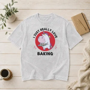 Nice Unicorn Holding Baking Tray I Just Really Love Baking Washed T-Shirt