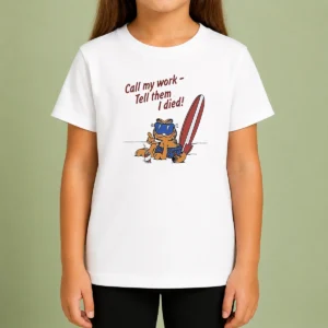 Official Orange Cat Relaxing At The Beach Call My Work Tell Them I Died kids t shirt featuring a playful orange cat design