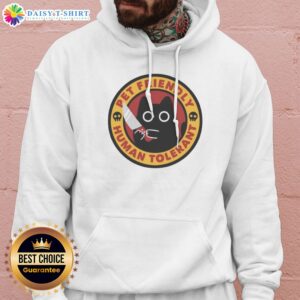 Pretty Pet Friendly Human Tolerant Black Cat With Knife Funny Parody Art Cotton Hoodie displayed on a hanger