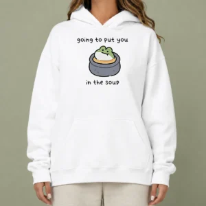 Official Frog Going To Put You In The Soup Hoodie in black with front kangaroo pocket and adjustable drawstring hood