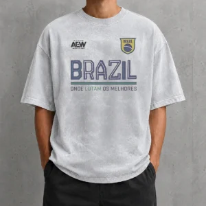 Funny AEW Tournament Soccer Collection Brazil Onde Lutam Os Melhores Washed T Shirt in soft cotton fabric