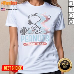 Snoopy Peanuts Tennis Team ladies tee featuring a fun and vibrant design for tennis lovers.