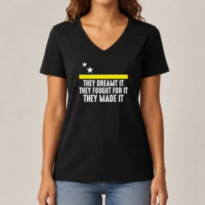 Premium Uracao Flag They Dreamed It Fought For It V Neck Shirt in white with vibrant flag graphic on front