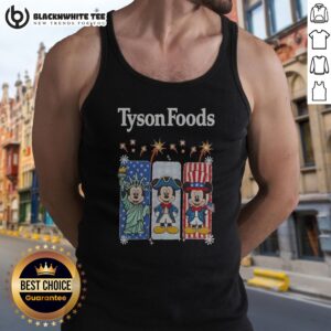 Official Tyson Foods Mickey Mouse Statue Of Liberty Patriot And Uncle Sam Tank Top featuring patriotic graphic on sleeveless cotton shirt