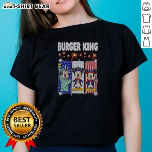 Good Burger King Mickey Mouse USA Patriotic Disney Characters Ladies Shirt featuring vibrant Disney graphics on a comfortable ladies tee