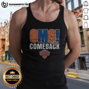 Funny New York Knicks OMG! Comeback Tank Top in white, sleeveless casual wear perfect for Knicks fans