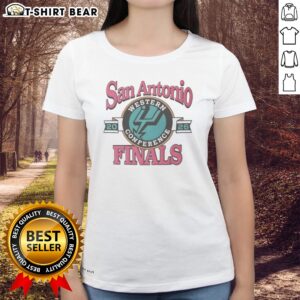 Pretty San Antonio Spurs Western Conference Finals 2026 NBA Graphic Ladies shirt featuring a vibrant team logo.