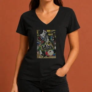 Pretty Persona 4 Golden Main Cast And Izanagi Character V Neck Shirt featuring vibrant anime characters on a comfortable v neck tee
