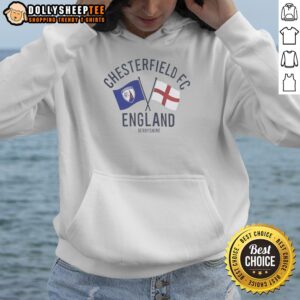 Nice Chesterfield FC England Derbyshire Crossed Flags Crest Emblem Sport Fan Club Hoodie in dark color with front emblem