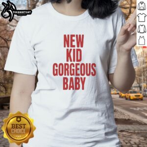 Premium John Mulaney New Kid Gorgeous Baby Red Text Ladies shirt featuring vibrant red text on a soft fabric.