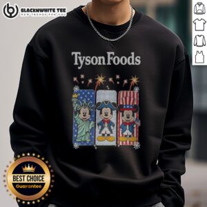 Official Tyson Foods Mickey Mouse Statue Of Liberty Patriot And Uncle Sam Sweatshirt featuring patriotic cartoon design