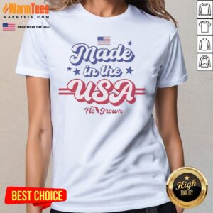 Funny Made In The USA Flo Grown American Flag Patriotic Stars Text Design ladies tee featuring vibrant stars and stripes.