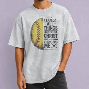 Nice Baseball I Can Do All Things Through Christ Washed T-Shirt