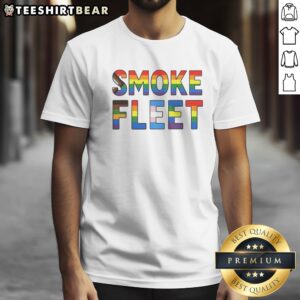 Official Smoke Fleet Happy Pride Month Shirt displayed on a hanger, showcasing vibrant colors and design.