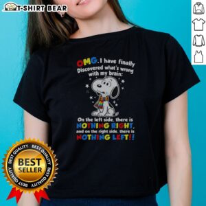 Official Snoopy Peanuts OMG I Have Finally Discovered What Is Wrong With My Brain Ladies Shirt featuring a fun graphic design.