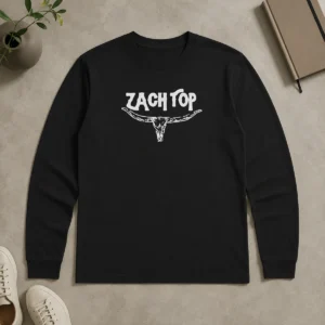 Pretty Zach Top Logo Long Sleeve Shirt in black with bold front logo design