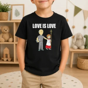 Official Love Is Love Priest And Altar Boy Satire Kids T-Shirt